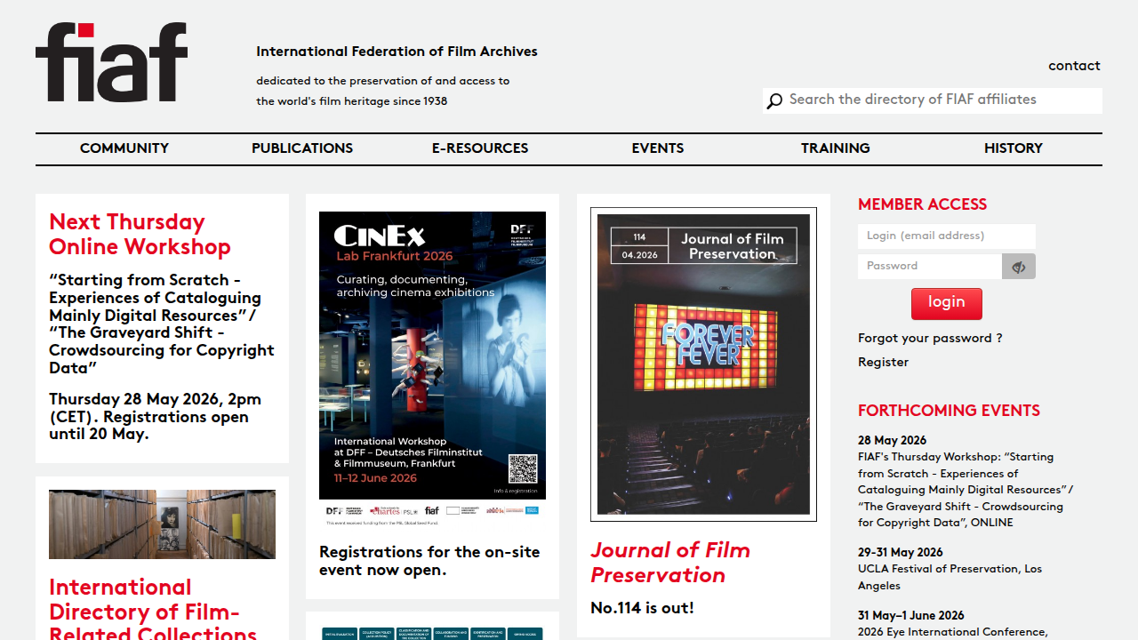The International Federation of Film Archives (FIAF) connects institutions dedicated to preserving and restoring cinematic art and historical documents worldwide.