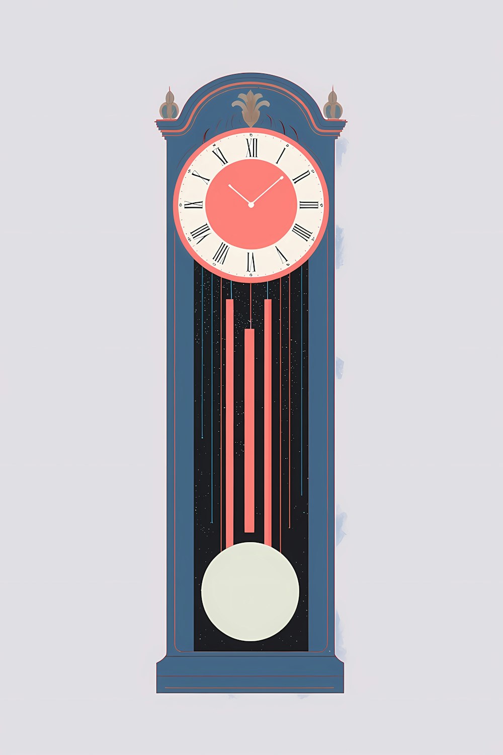 A modern recreation of a man in vintage attire hanging calmly from a large clock face, emblematic of Buster Keaton's deadpan absurdist stunts.
