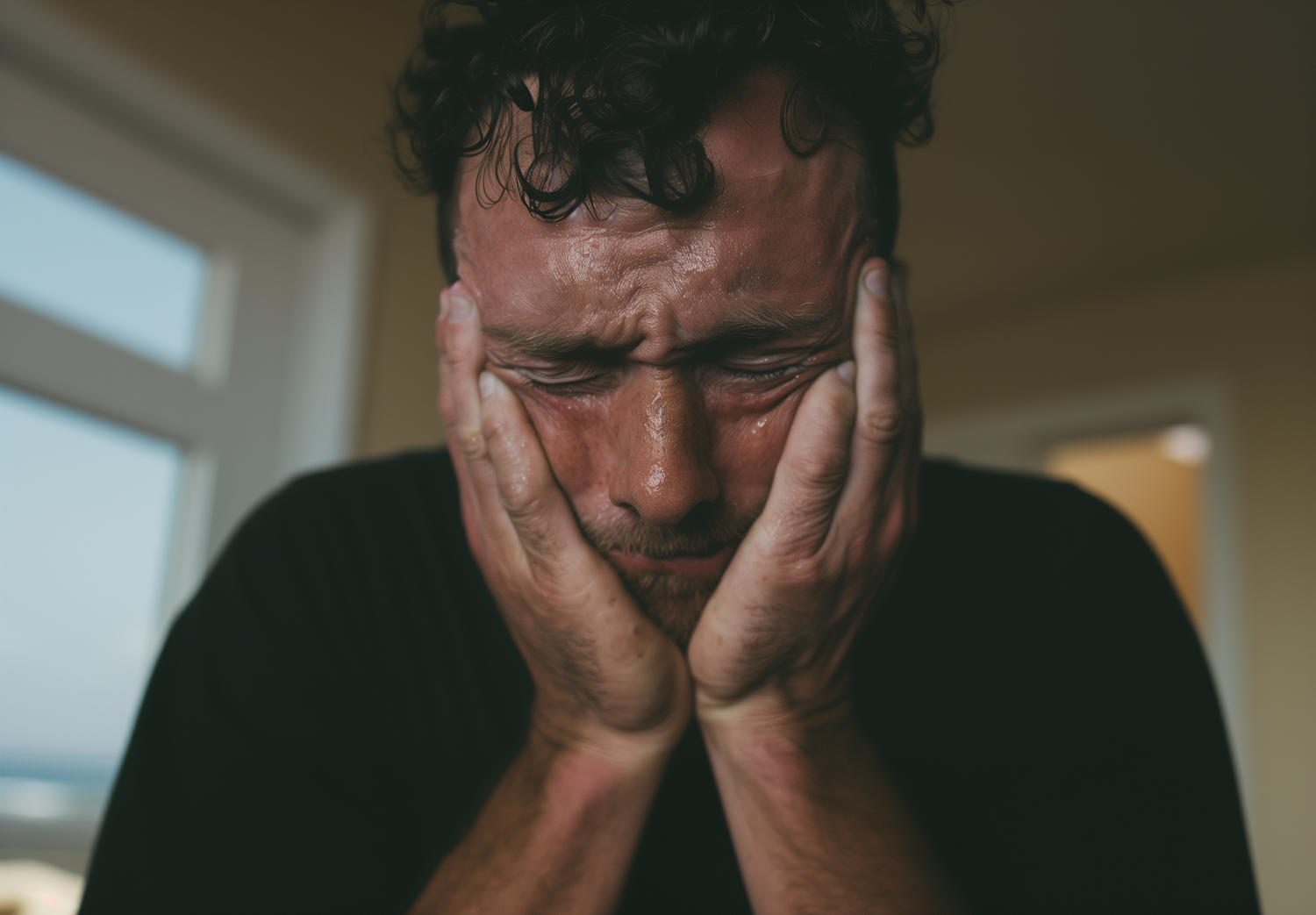 A person subtly conveying deep internal conflict or withheld feelings through non-verbal cues, like a slight flinch or a prolonged pause.