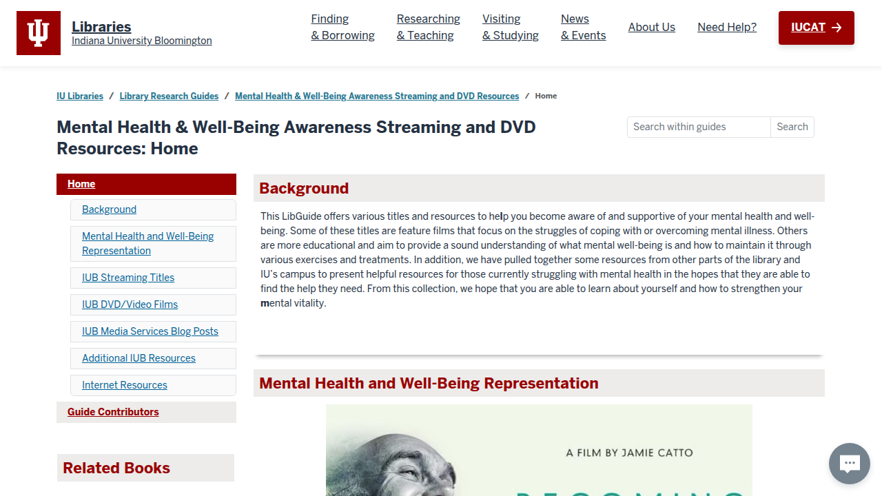 A curated library guide on mental health awareness, offering resources that use storytelling to approach complex psychological themes.