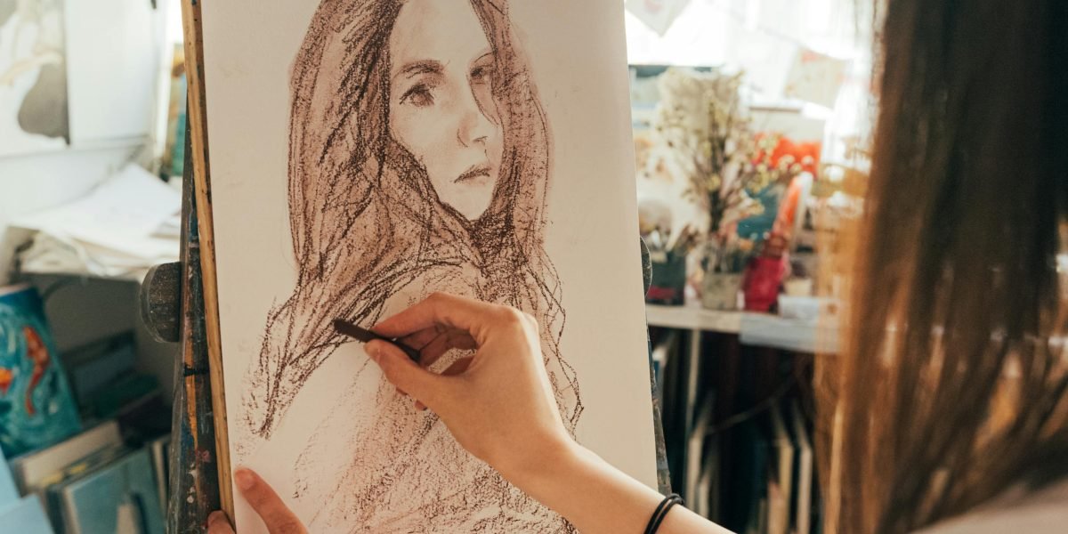 An artist confidently presenting their unique and unconventional work, symbolizing Amy Adams' legacy of turning oddness into art.
