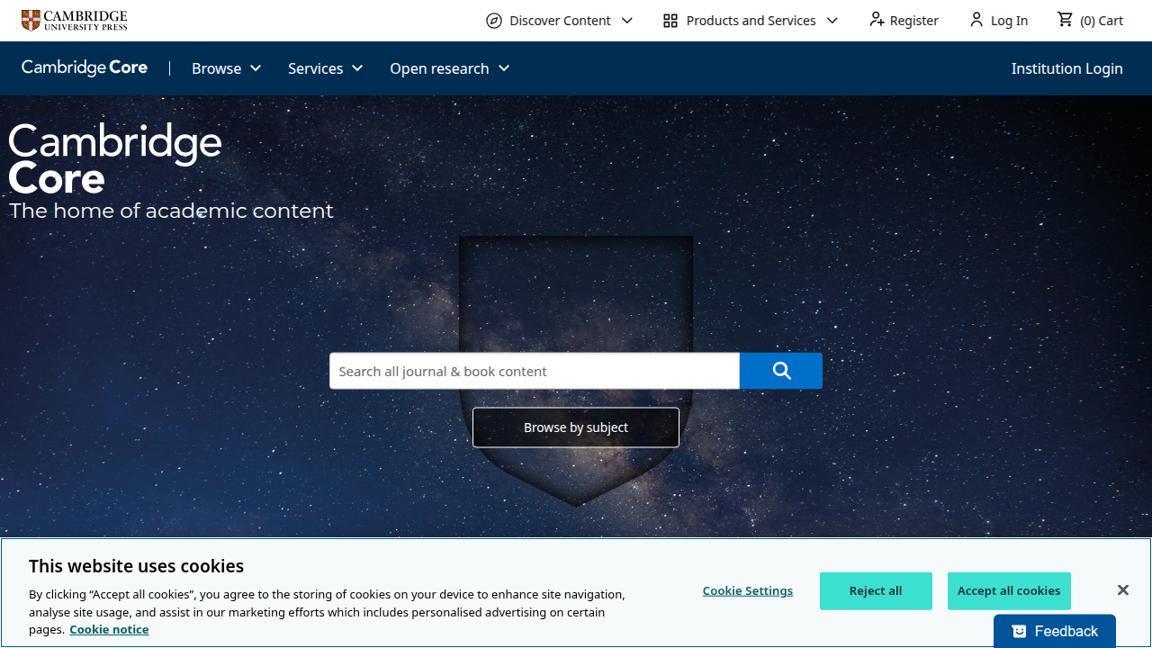 The Cambridge Core website, a hub for academic content including film studies and critical analyses.